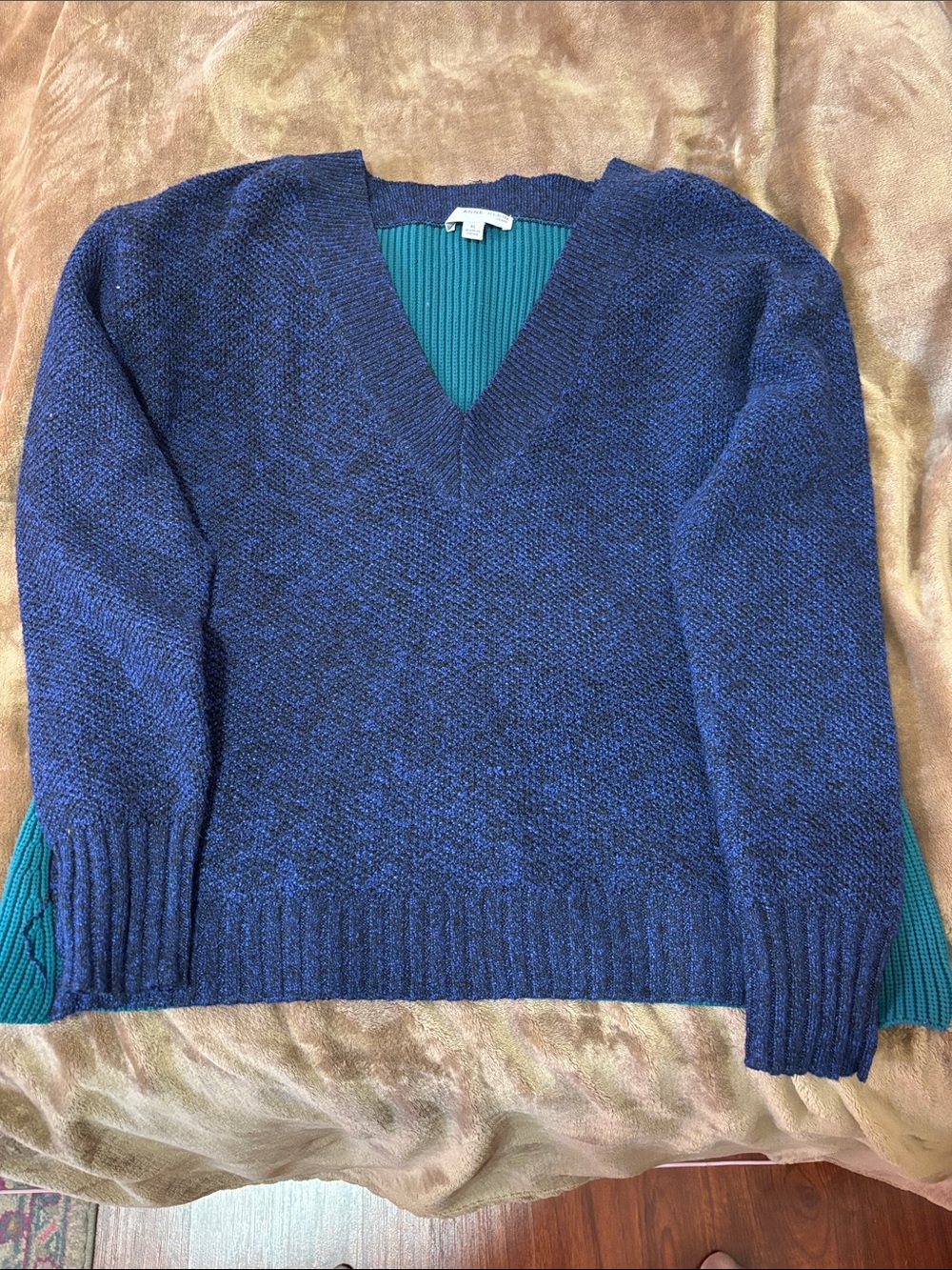 Anne Klein Deep Blue Marled V-Neck Sweater